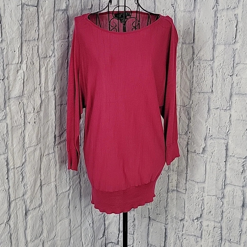 LAUREN RALPH LAUREN Fuchsia Silk Blouse Large